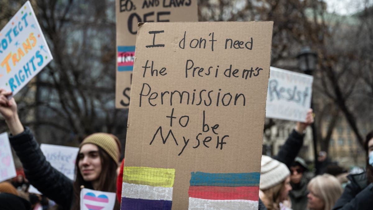 Demonstration of pro-trans rights with signs
