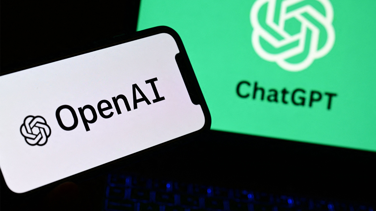 Openai and Chatgpt logos are displayed on the screens.